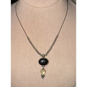 Vtg Carolyn Pollack American West Q.T Necklace Onyx Oval Cabochon Moonstone Drop
